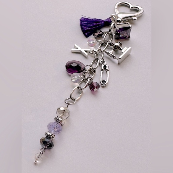 Sew Purple 4.5" Purple & Silver Bag Charm Purse Backpack Accy. - Quilter gift - Picture 1 of 3